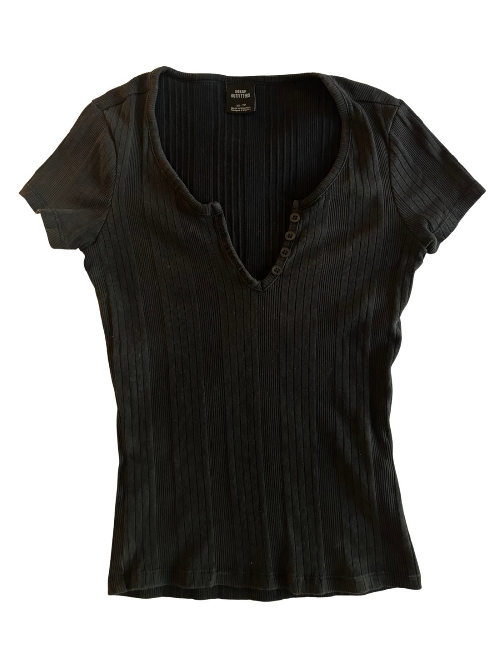Urban Outfitters Brown/Black Ribbed Short-Sleeve Henley Top